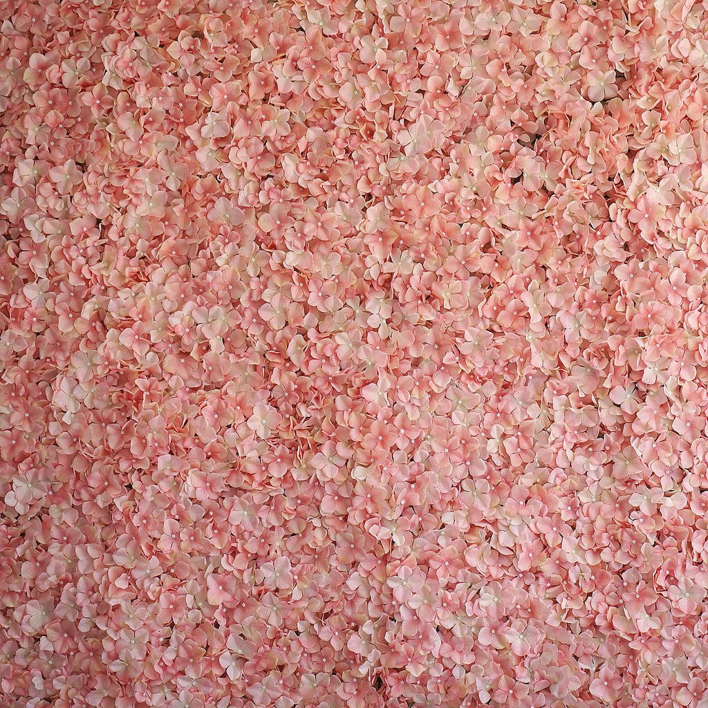 12 Pack 33 Sq ft. UV Protected 3D Silk Hydrangea Flower Wall Mat Panel( Peach)