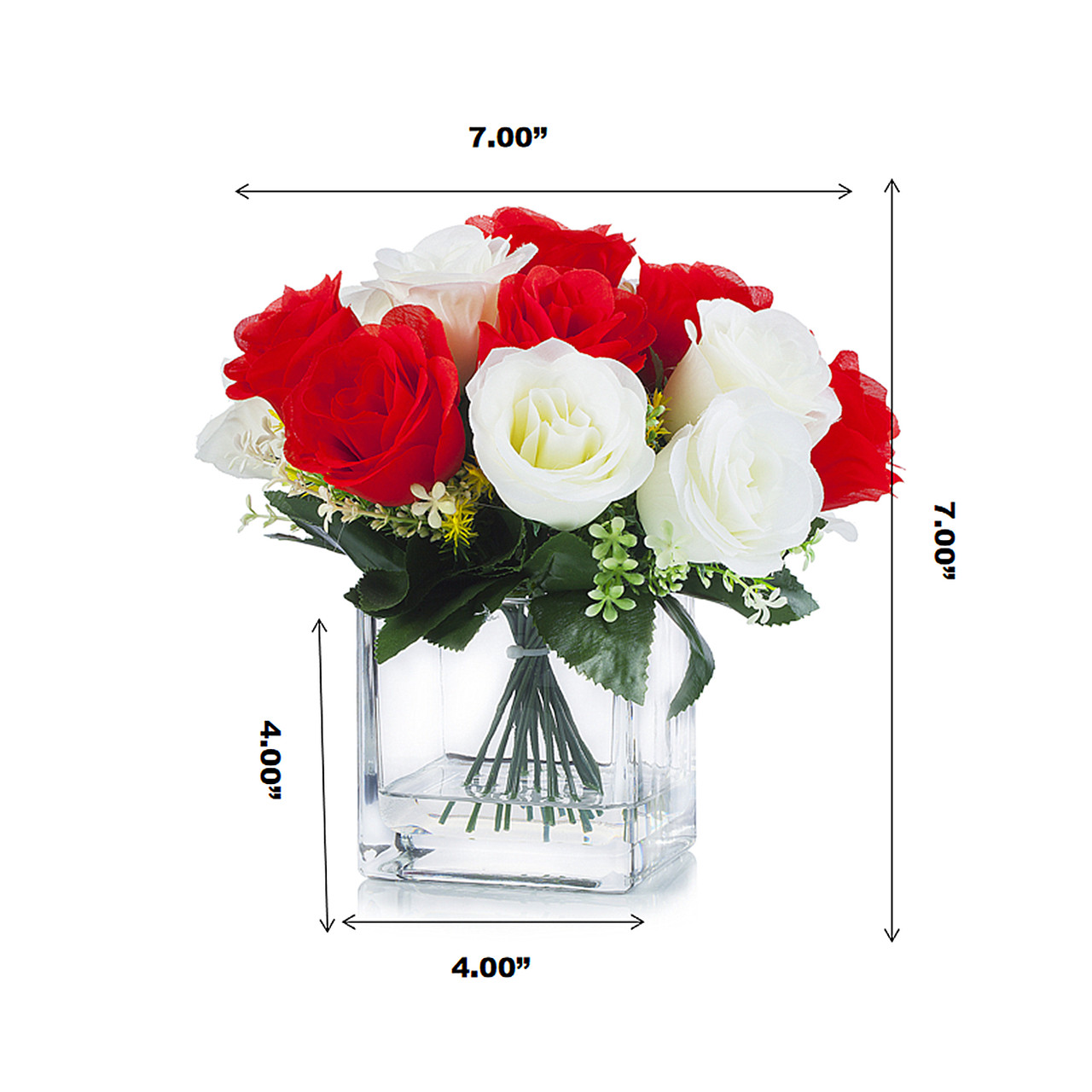 18 Heads Silk Roses Flower Arrangement in Clear Glass Vase With Faux Water(Cream Red)