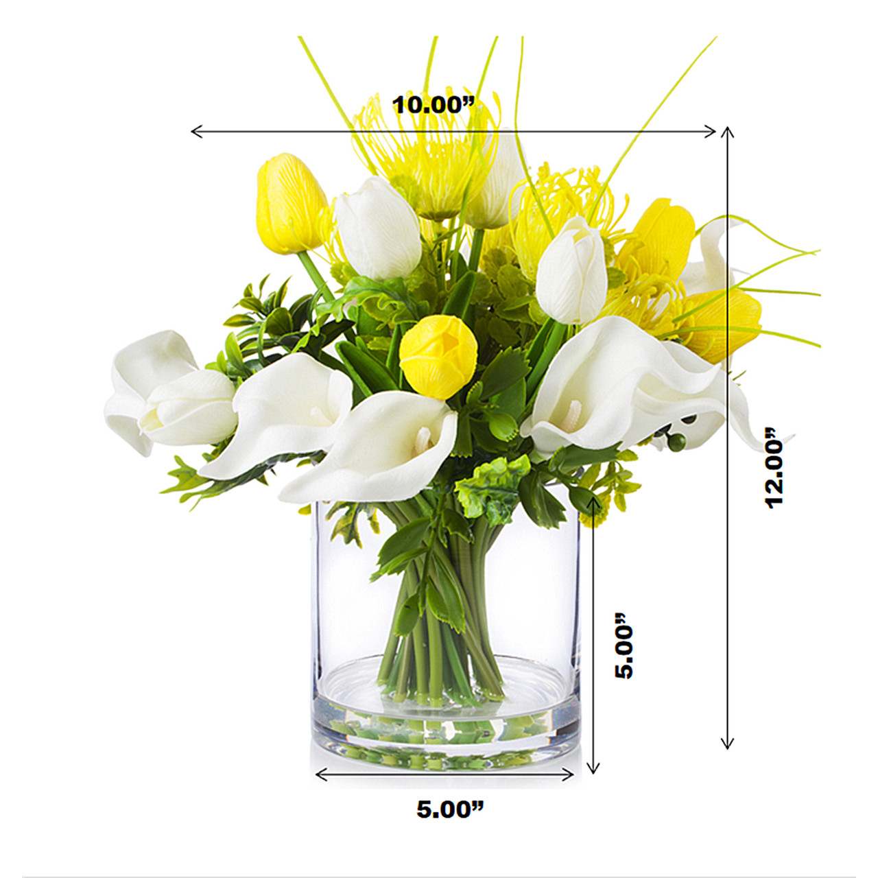 Mixed Artificial Real Touch Tulip and Lily Flower Arrangement in Clear Glass Vase