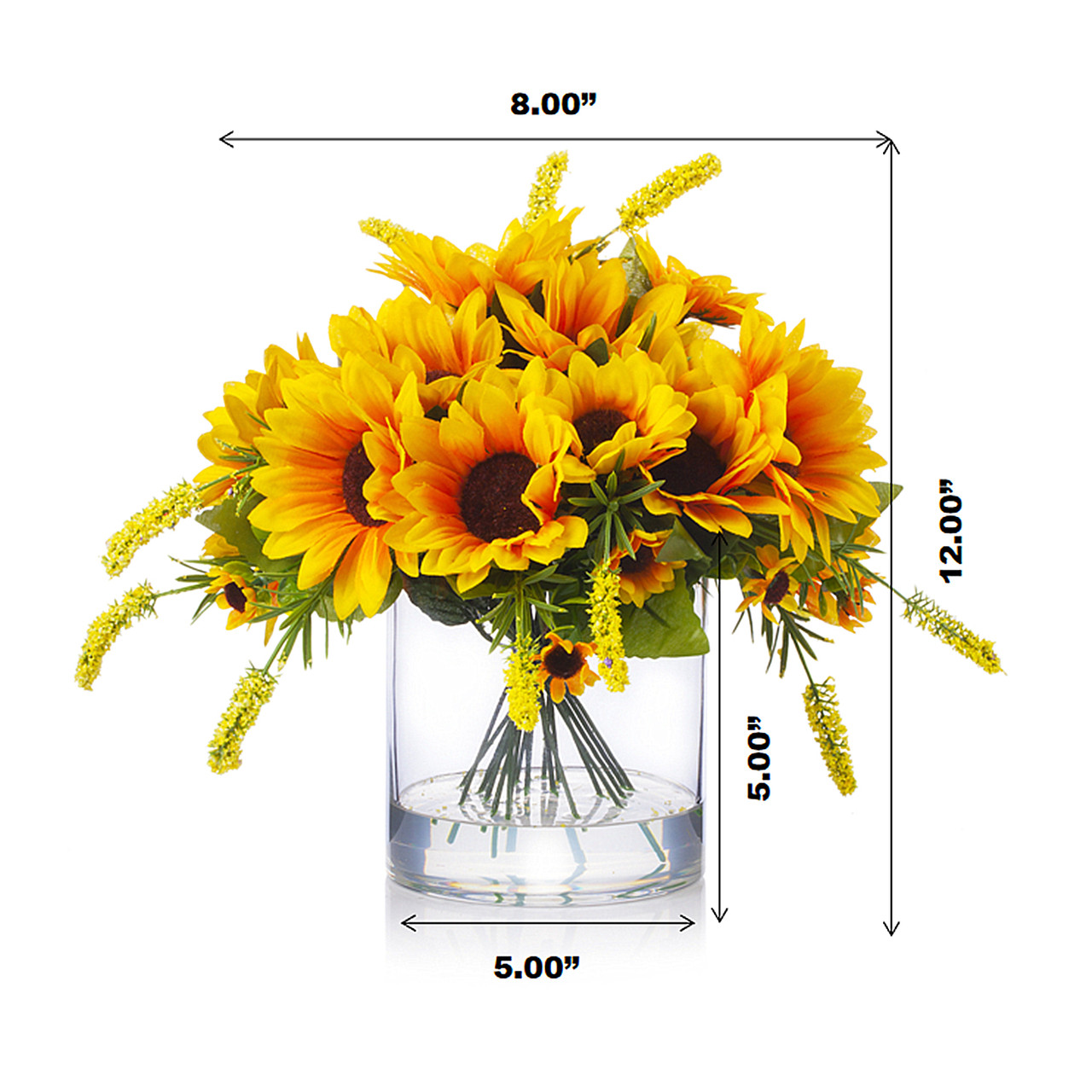 Artificial Sunflowers Arrangement in Clear Glass Vase