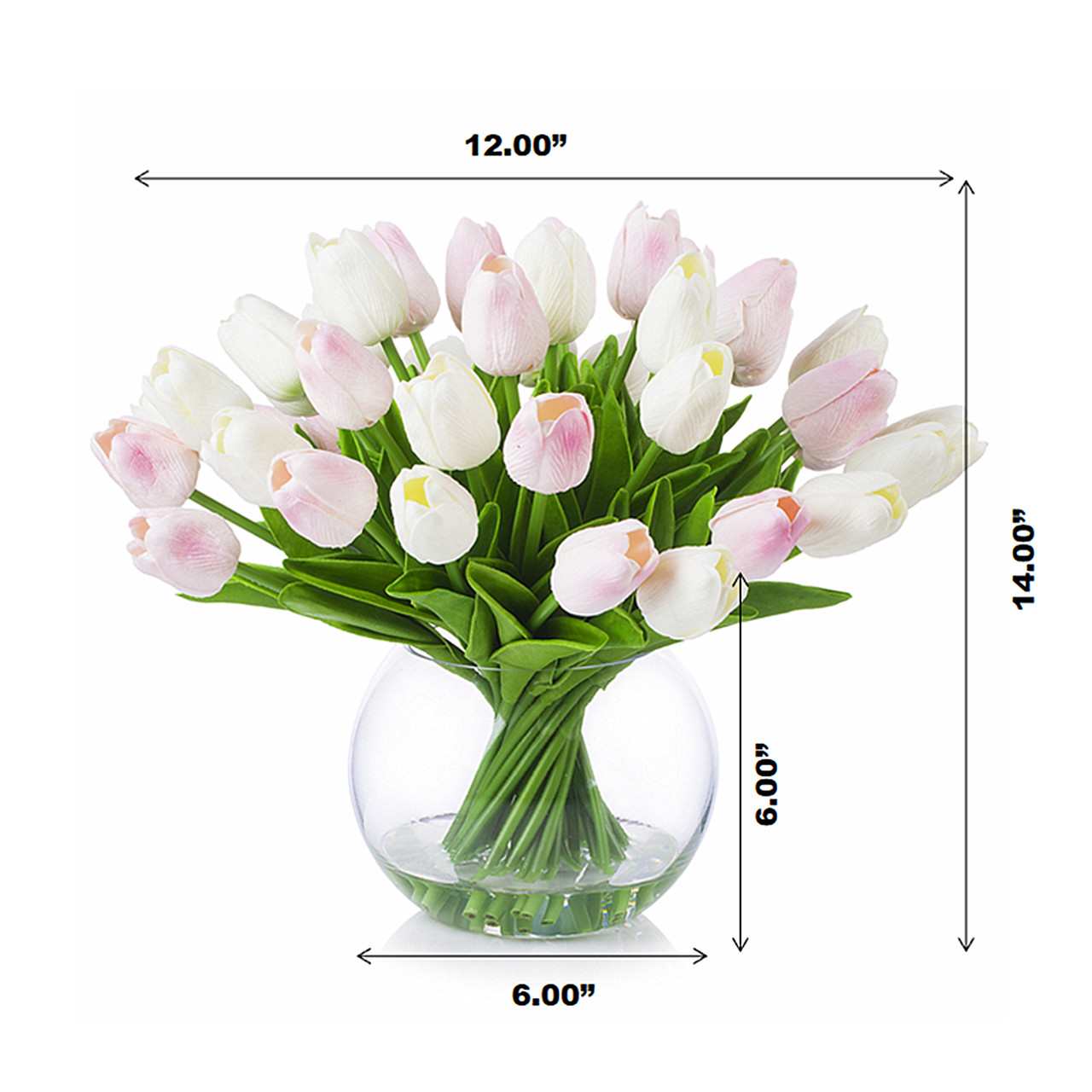 Artificial Real Touch Tulip Arrangement in Clear Glass Vase (Pink White)