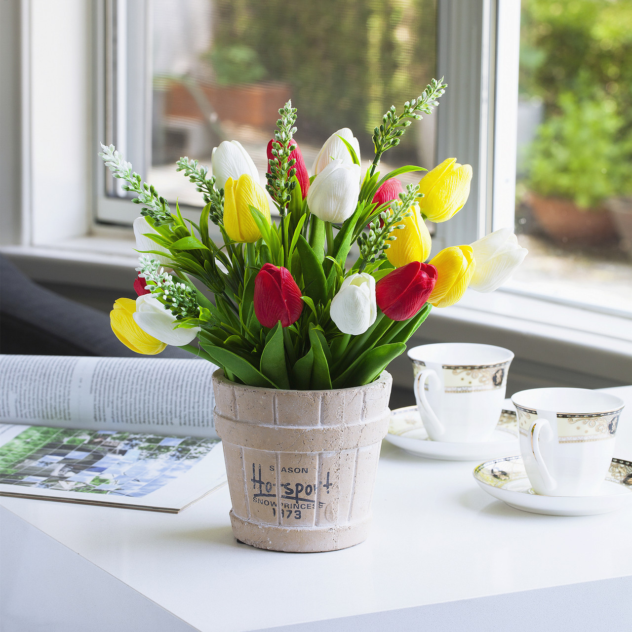 Mixed Real Touch Tulips Flower Arrangement in Pot