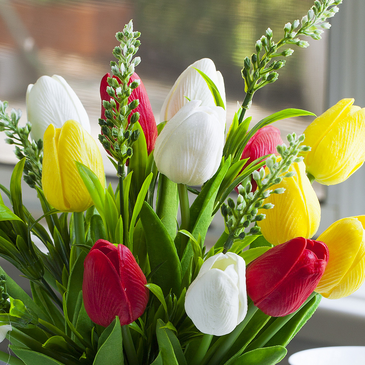Mixed Real Touch Tulips Flower Arrangement in Pot