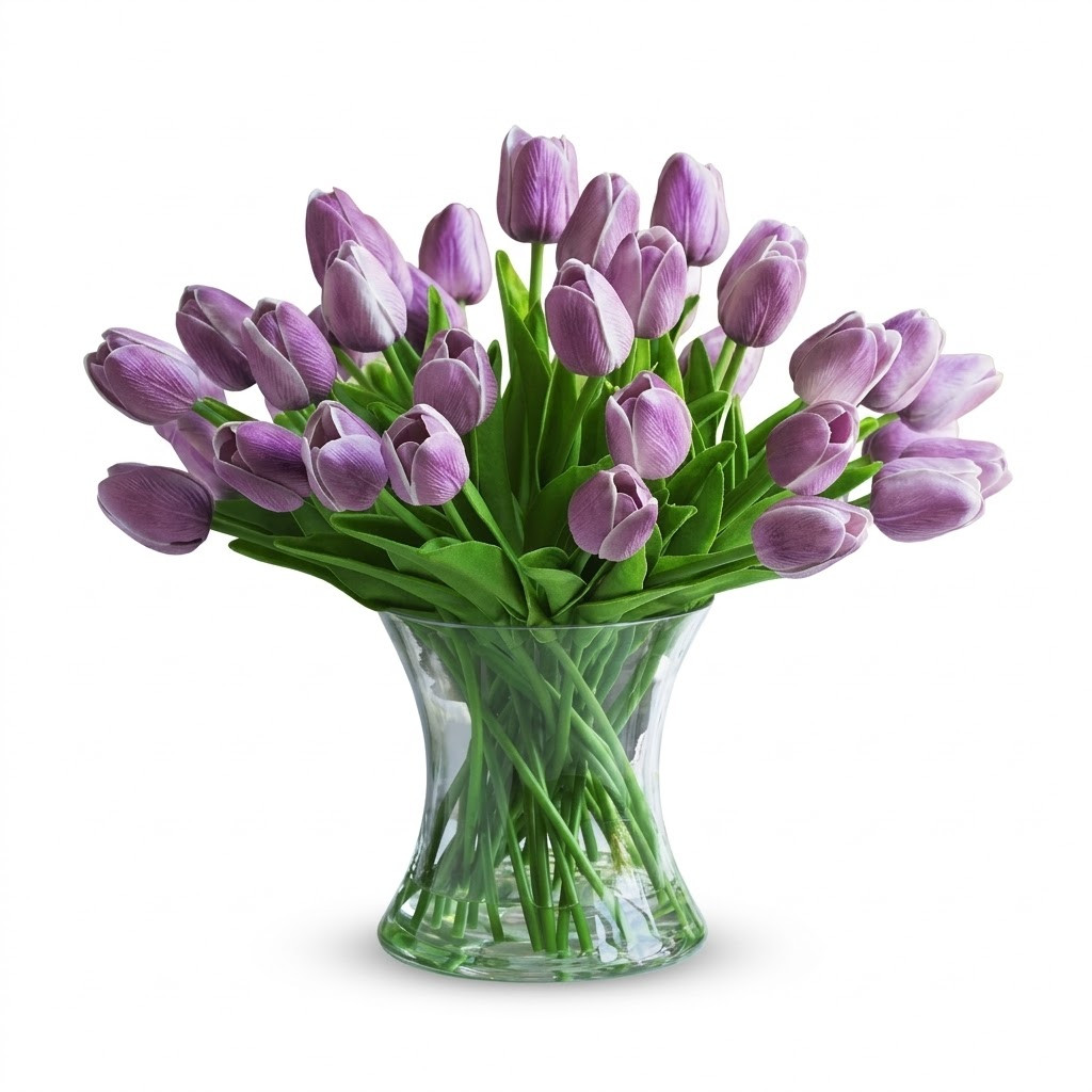 Large  Artificial Real Touch Tulip Arrangement in Clear Glass Vase