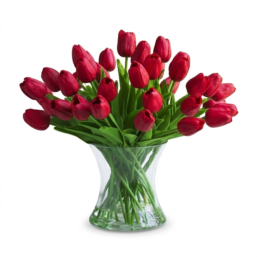 40 Pieces  Artificial Real Touch Tulip Arrangement in Clear Glass Vase