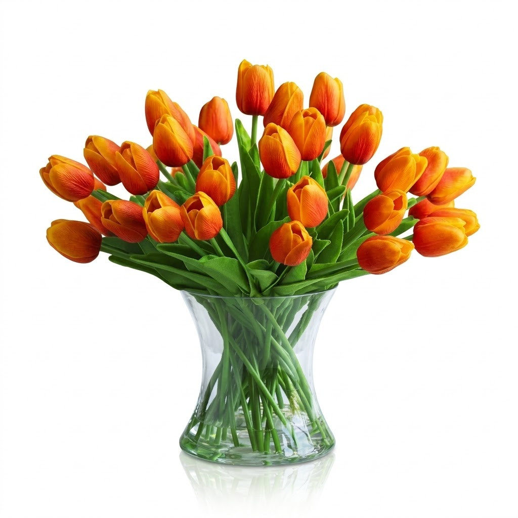 Large  Artificial Real Touch Tulip Arrangement in Clear Glass Vase