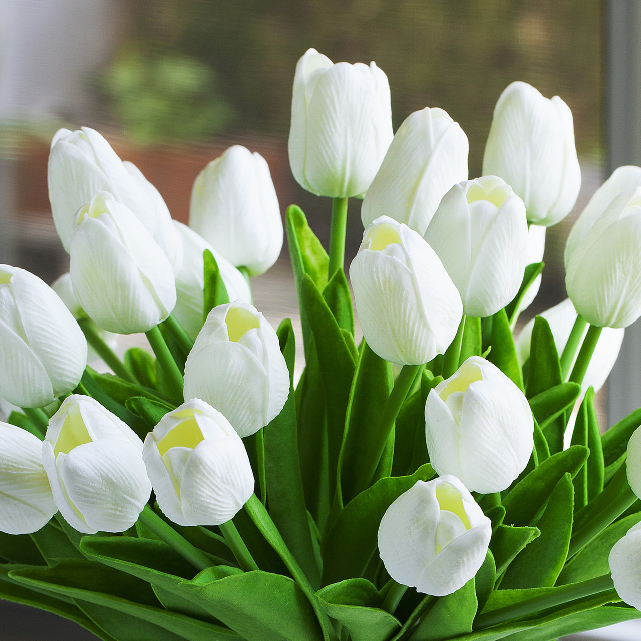 40 Pieces  Artificial Real Touch Tulip Arrangement in Clear Glass Vase