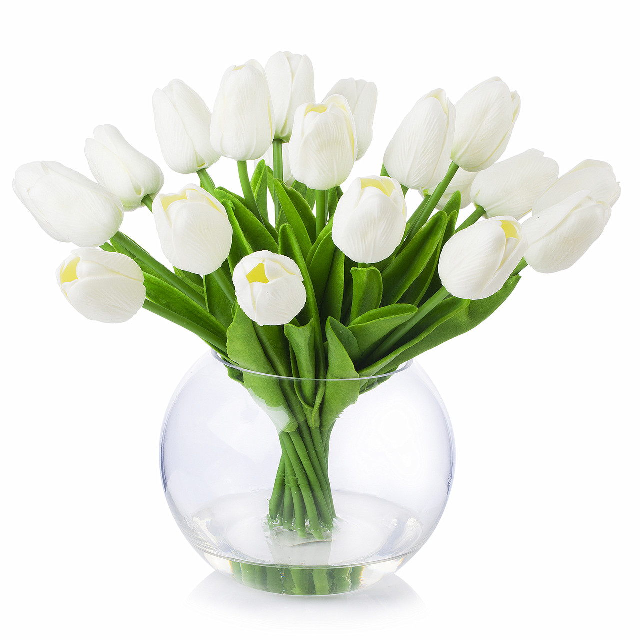 20 Heads Artificial Real Touch Tulip Arrangement in Clear Glass Vase