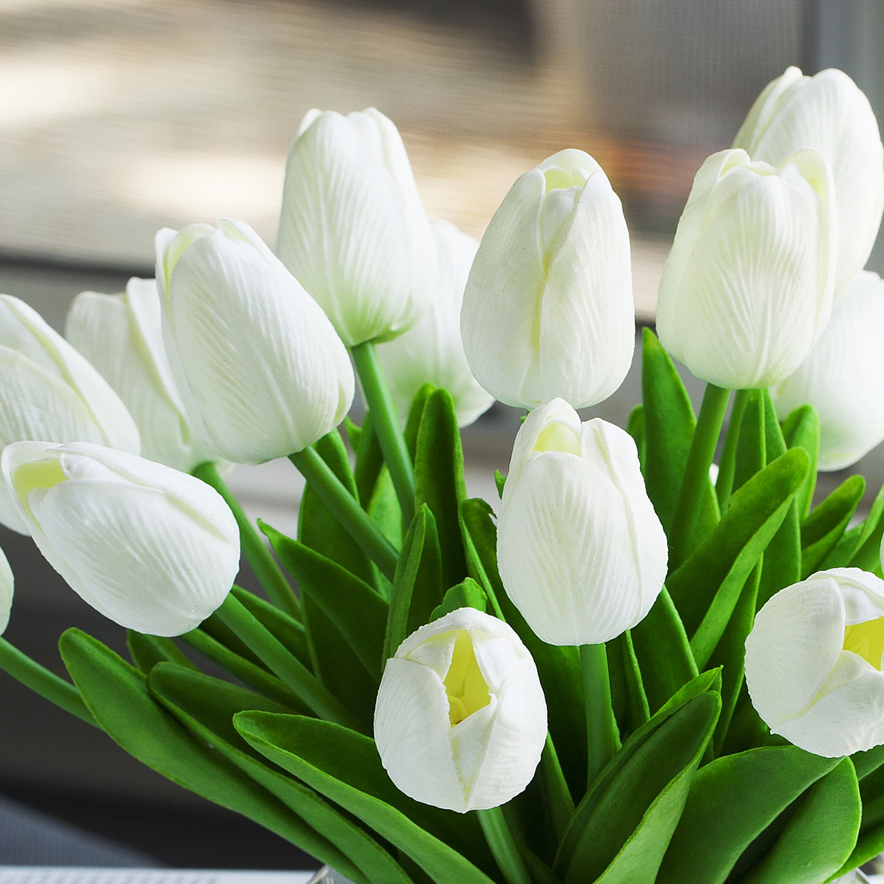 20 Heads Artificial Real Touch Tulip Arrangement in Clear Glass Vase