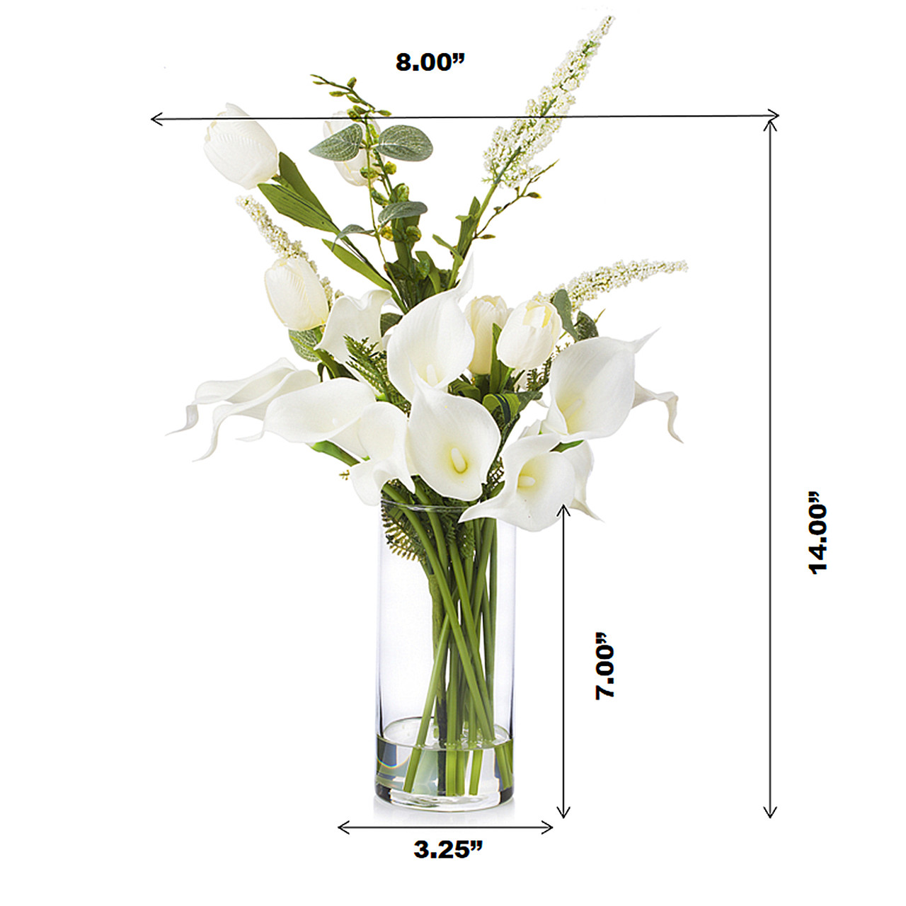 Mixed Artificial Real Touch Tulip and Lily Arrangement in Clear Glass Vase