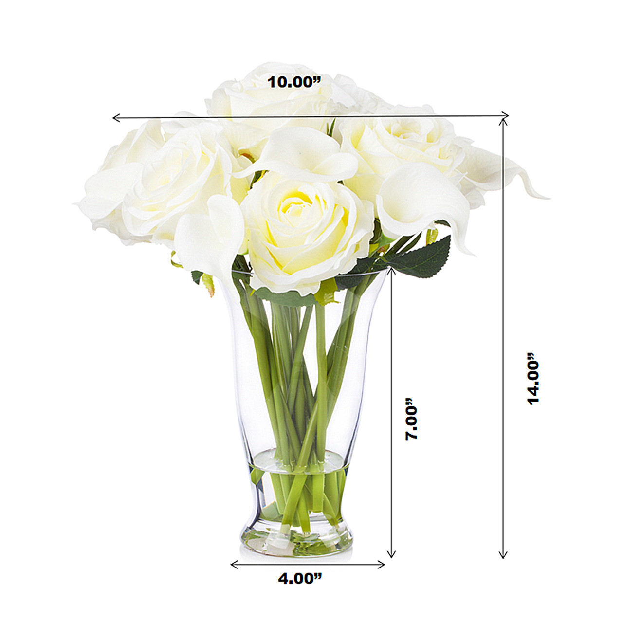 Mixed Artificial Real Touch Lily and Rose Flower Arrangement in Clear Glass Vase