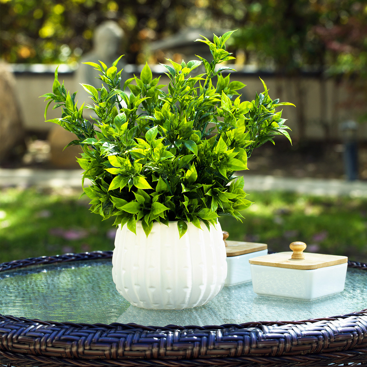 12 inches Artificial Mixed Greenery Foliage Plant in White Ceramic Pot