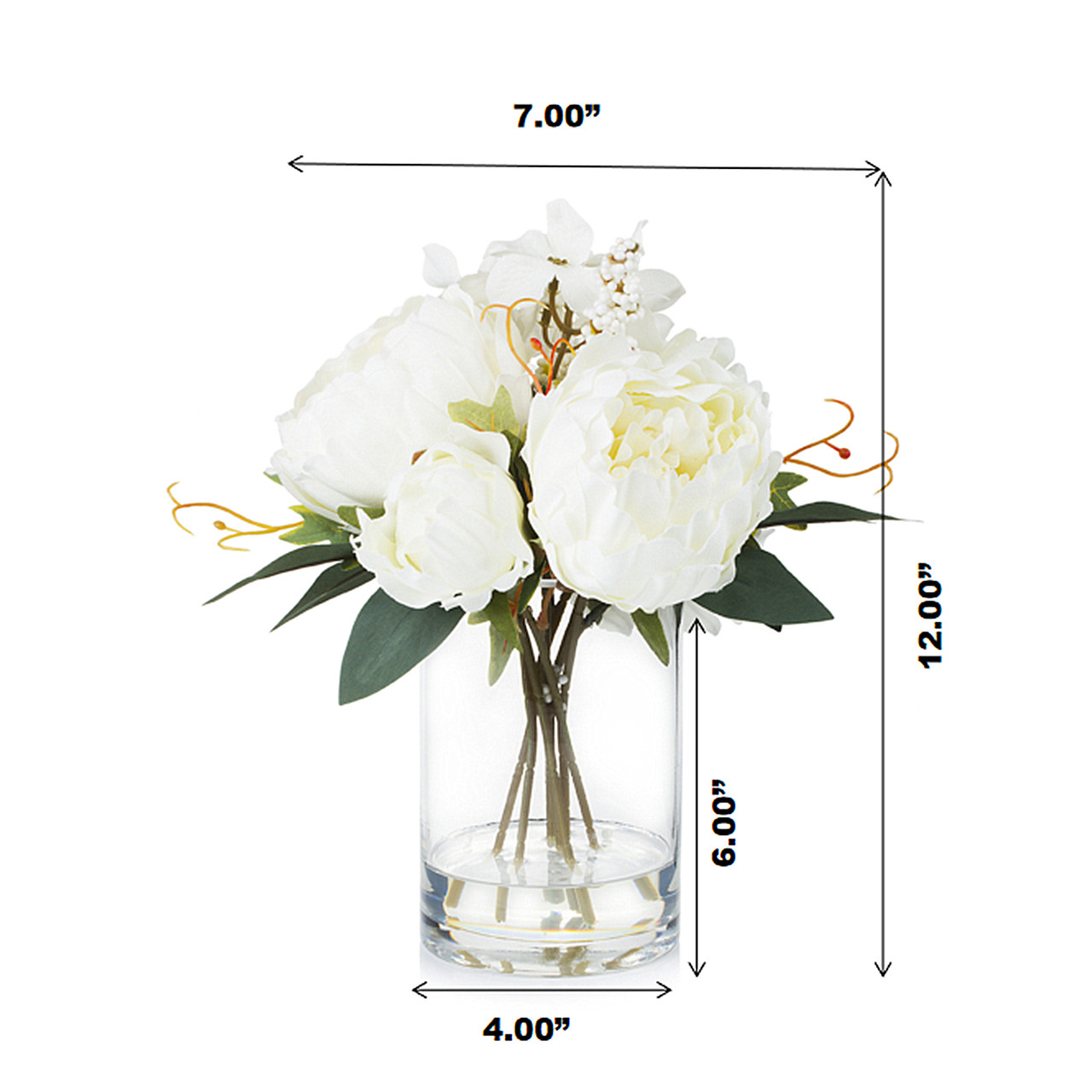 Mixed Artificial Peony and Hydrangea Flower Arrangement in Cube Glass Vase With Faux Water(Cream)