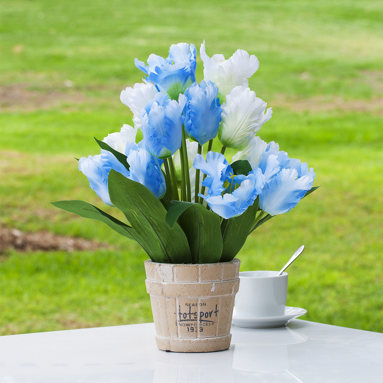 Mixed Artificial Tulip Flower Arrangement in Pot