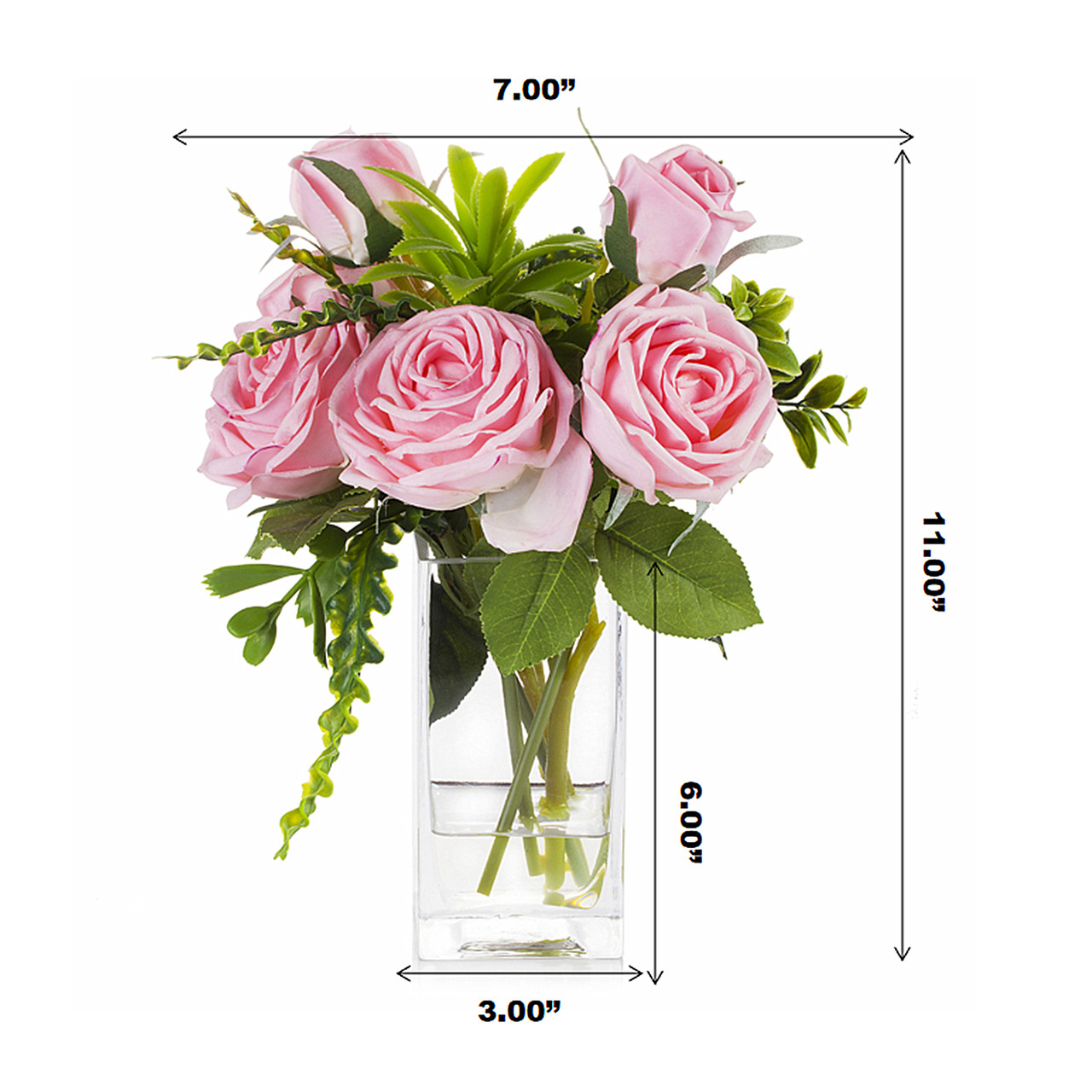 Mixed Artificial Real Touch Rose Flower Arrangement in Clear Glass Vase