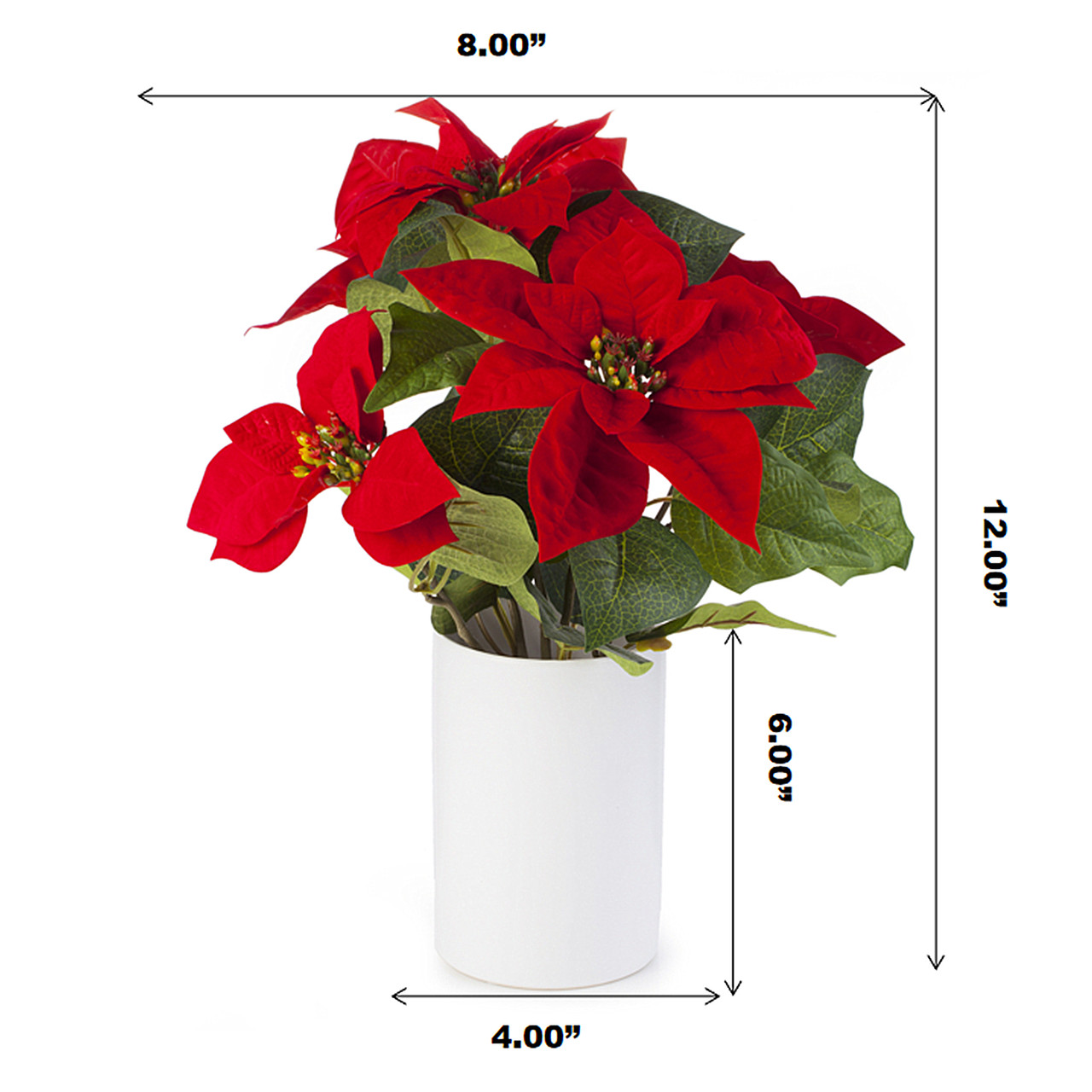 Artificial Poinsettia Flower Arrangement in White Ceramic Vase