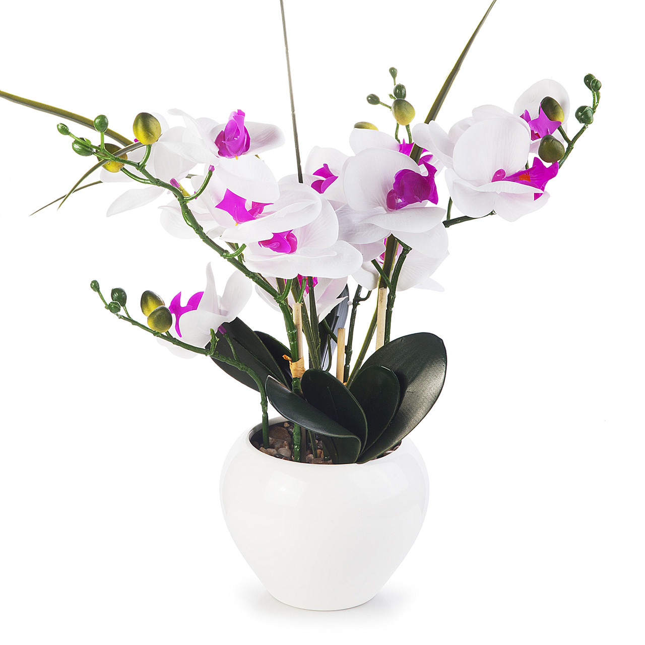 Artificial Real Touch Orchid Flower Arrangement in White Ceramic Pot