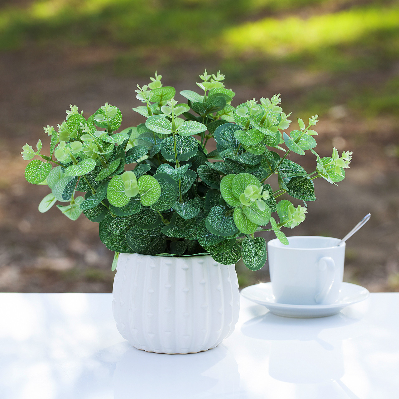 Artificial Eucalyptus Plant In White Ceramic Pot