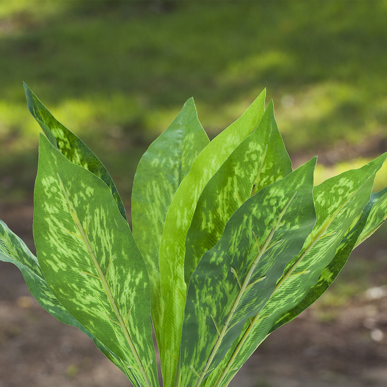 Faux Green Leaves In Cube Glass Vase