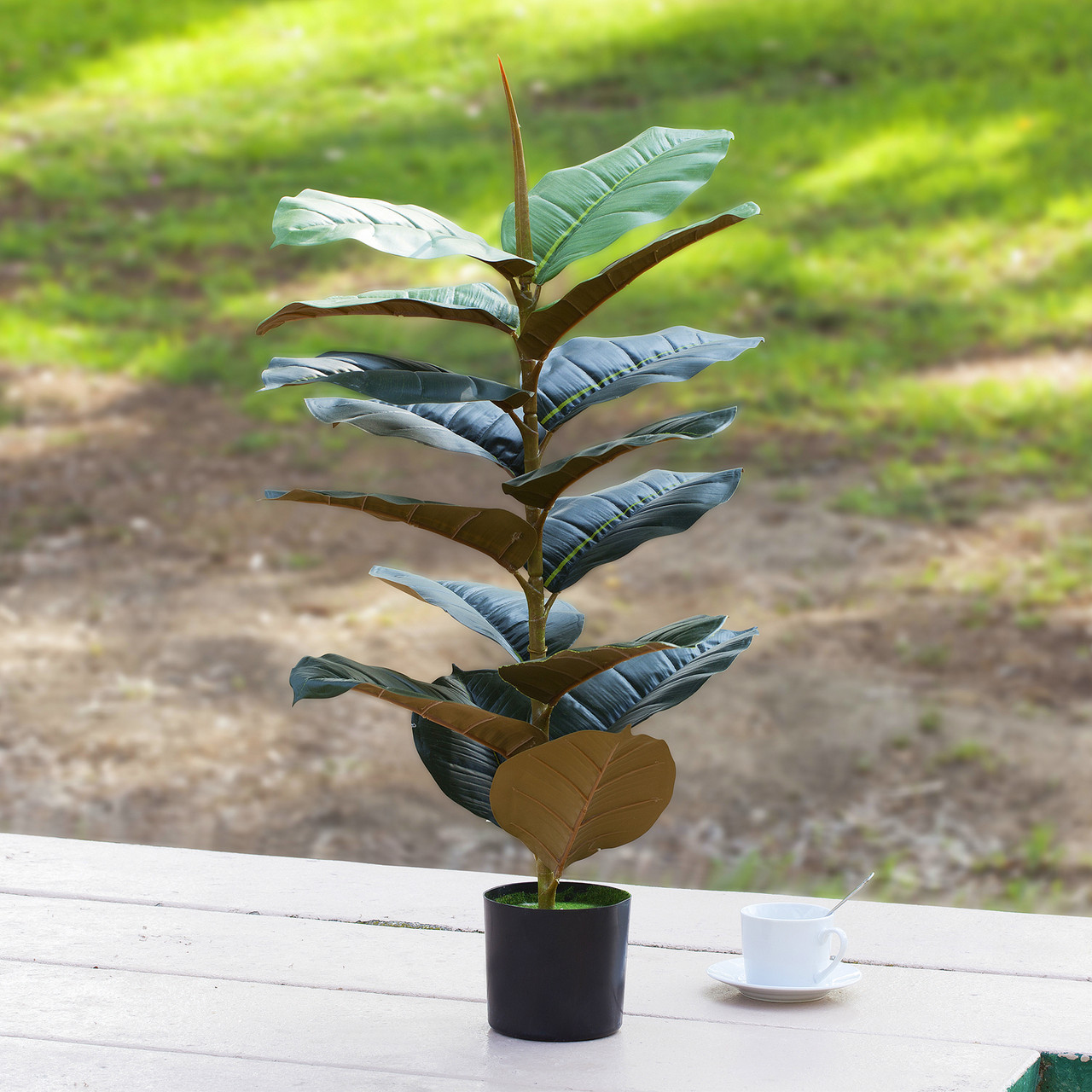 30 Inches Faux  Rubber Plant In Pot