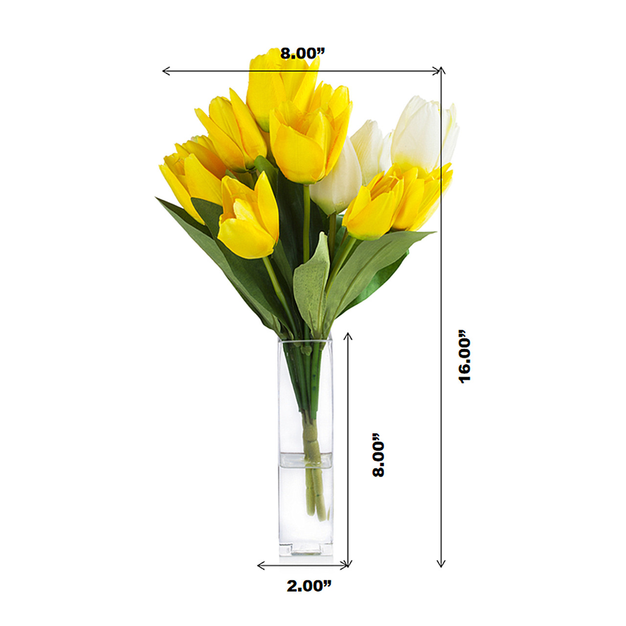 18 Heads Artificial Tulip Flower Arrangement in Glass Vase(Yellow White)