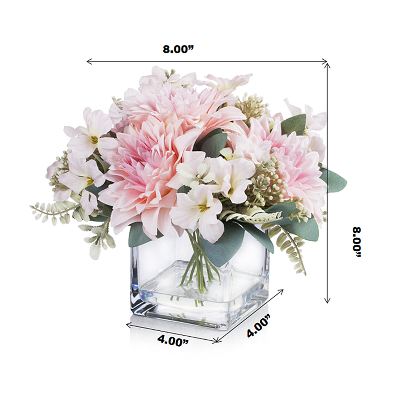 Mixed Artificial Dahlia Flower Arrangement in Clear Glass Vase