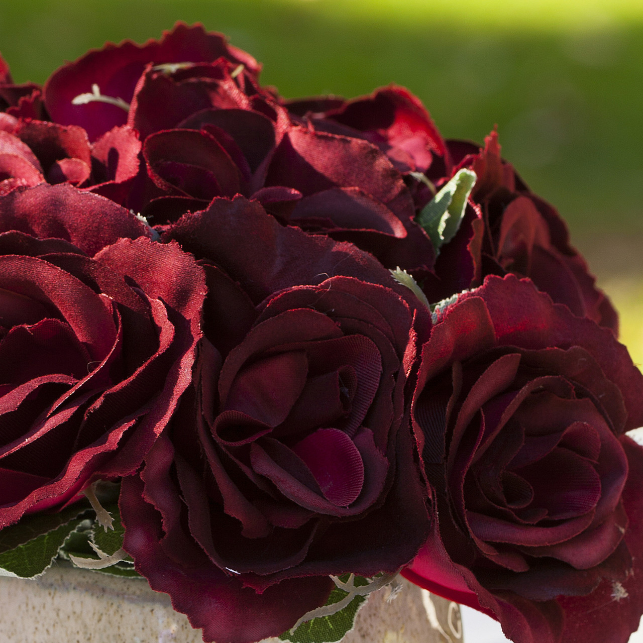 Artificial Velvet Rose Flower  in Ceramic Pot (Burgundy)