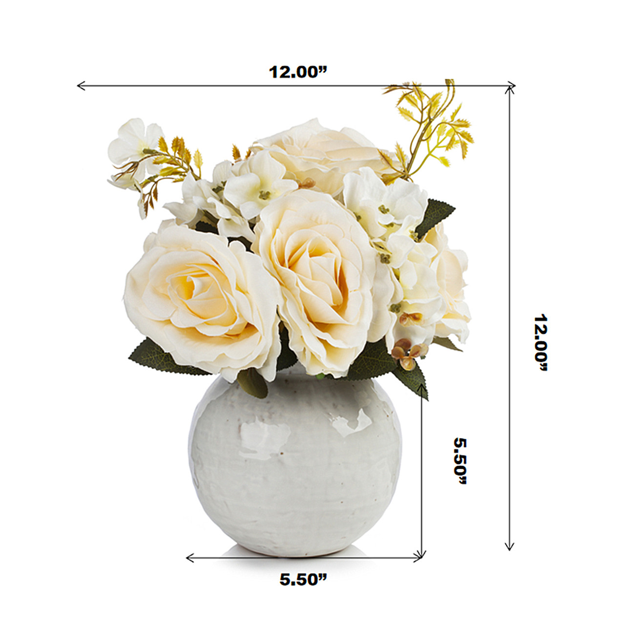 Mixed Artificial Silk  Rose Flower Arrangement in Ceramic Pot(Beige)