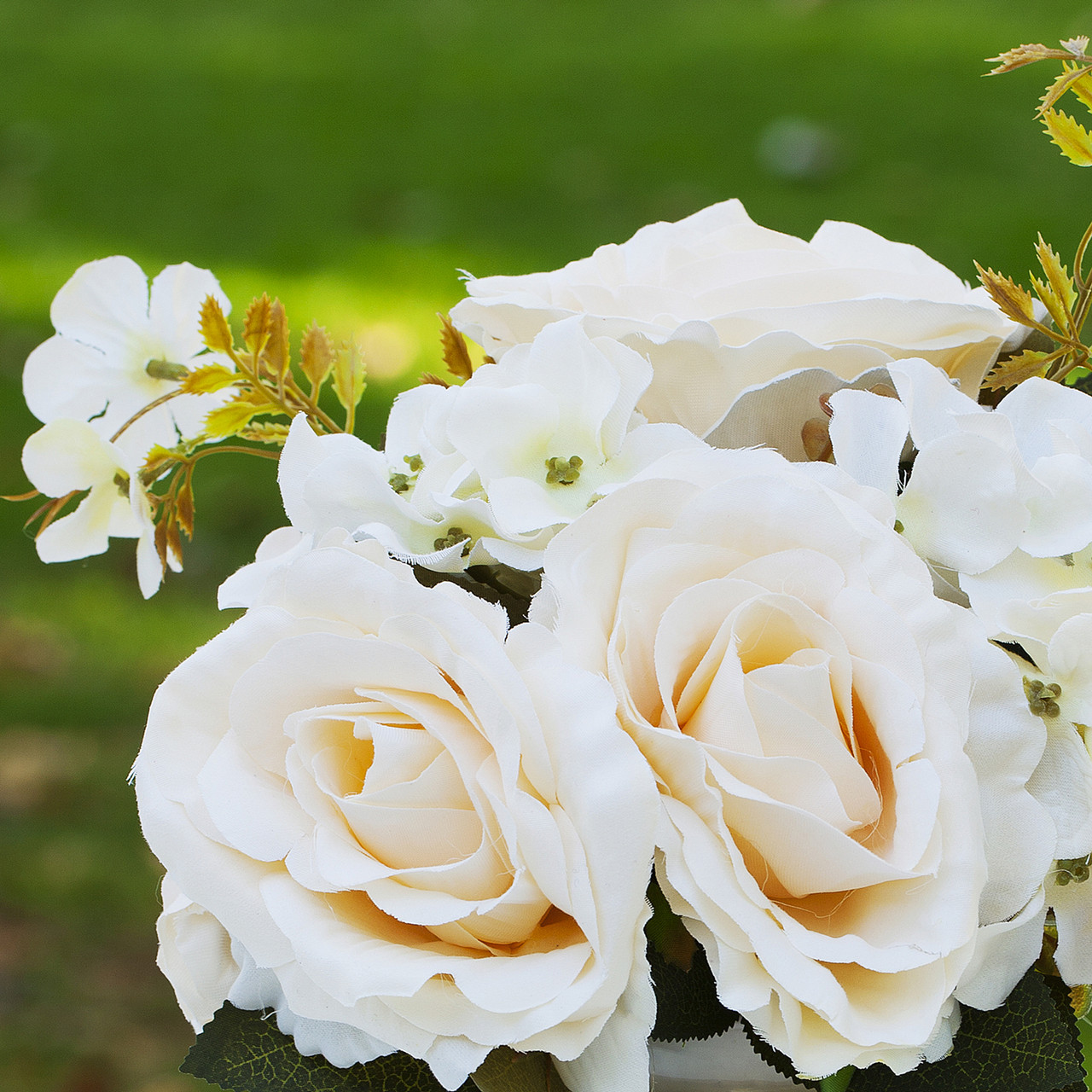 Mixed Artificial Silk  Rose Flower Arrangement in Ceramic Pot(Beige)