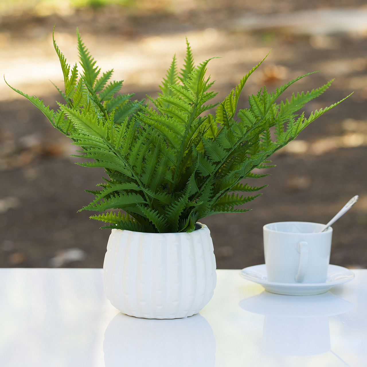 12 Inch Artificial Fern Plant In Ceramic Pot