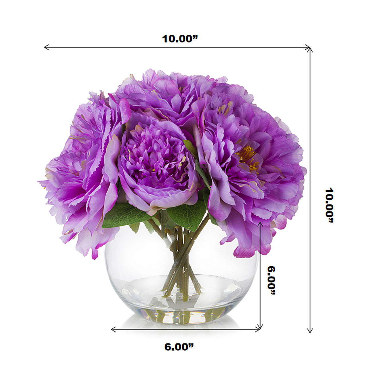 Artificial Silk Peony Flower Arrangement in Glass Bowl Vase with Faux Water
