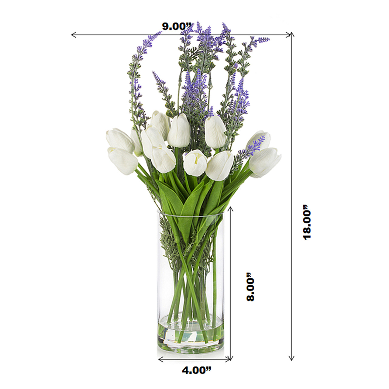 Mixed Artificial Real Touch Tulip and Lavender Arrangement in Clear Glass Vase