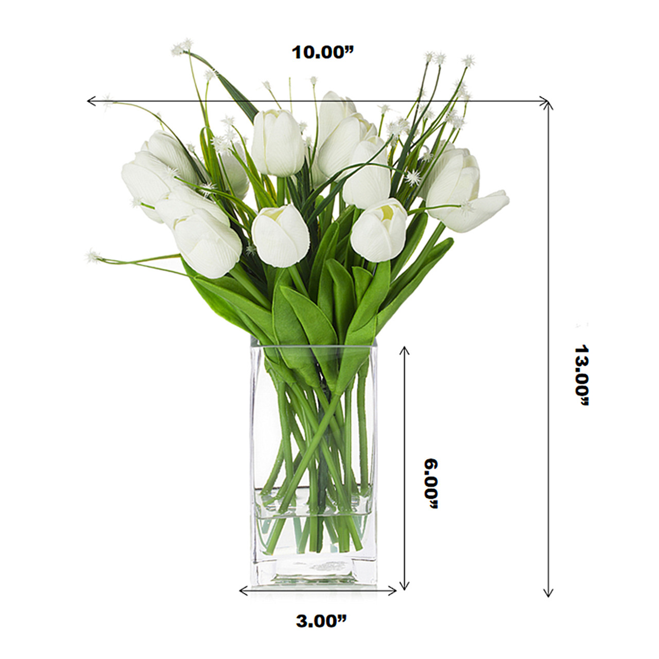 Mixed Artificial Real Touch Tulip and Star Grass in Clear Glass Vase