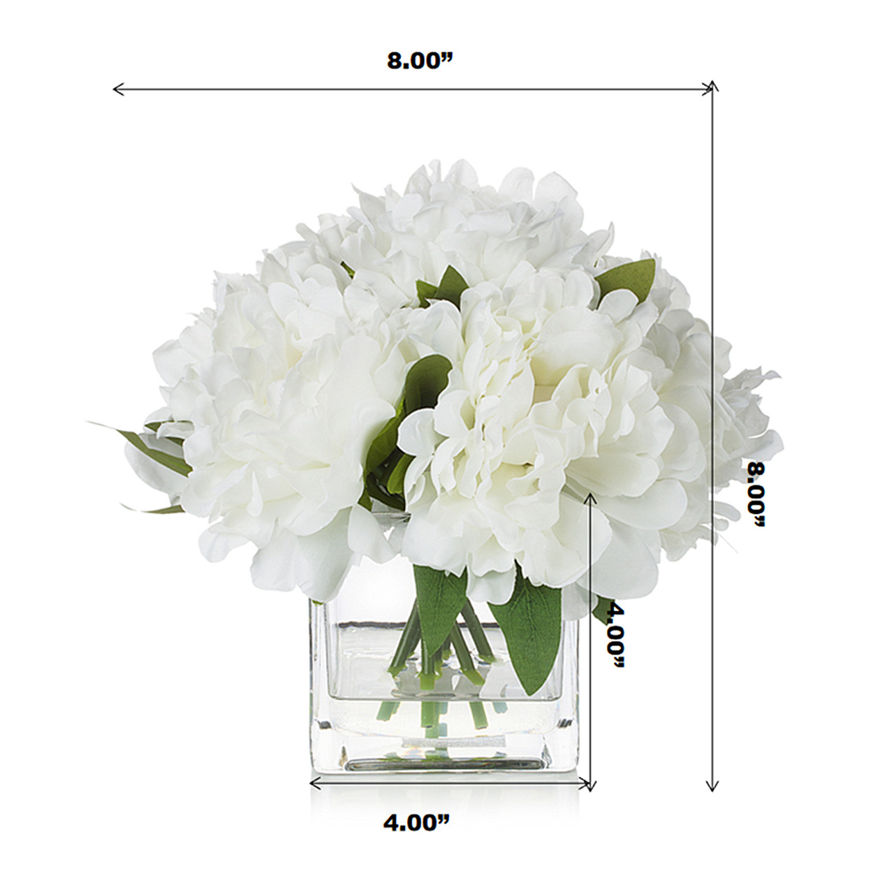 7 Heads Artificial Peony Flower in Clear Glass Vase(Cream)