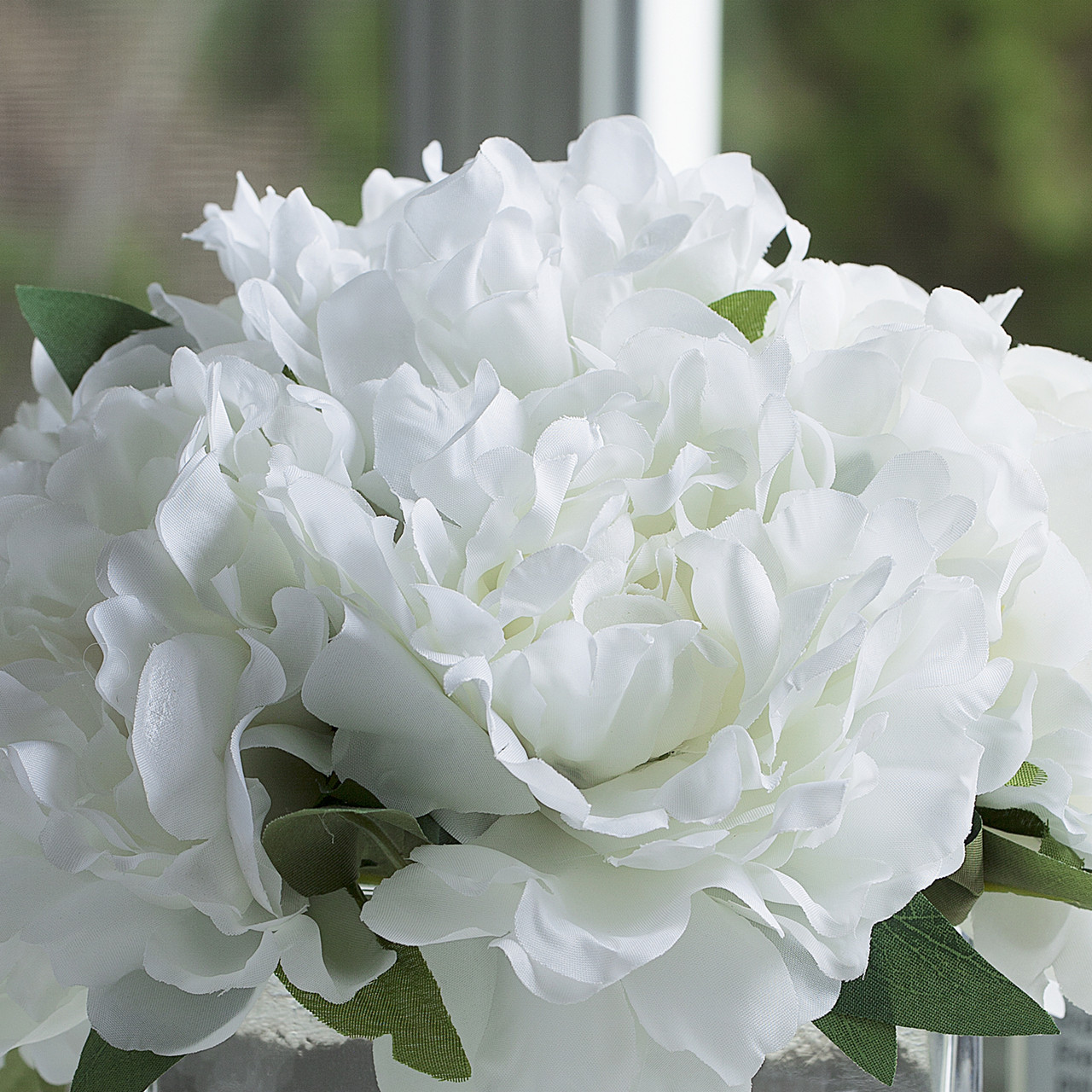 7 Heads Artificial Peony Flower in Clear Glass Vase(Cream)