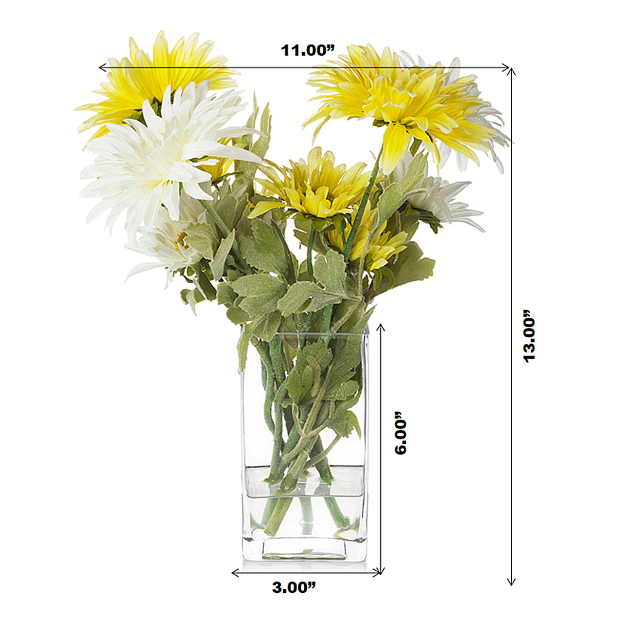Artificial Silk Daisy Flower Arrangement in Clear Glass Vase(Yellow White)