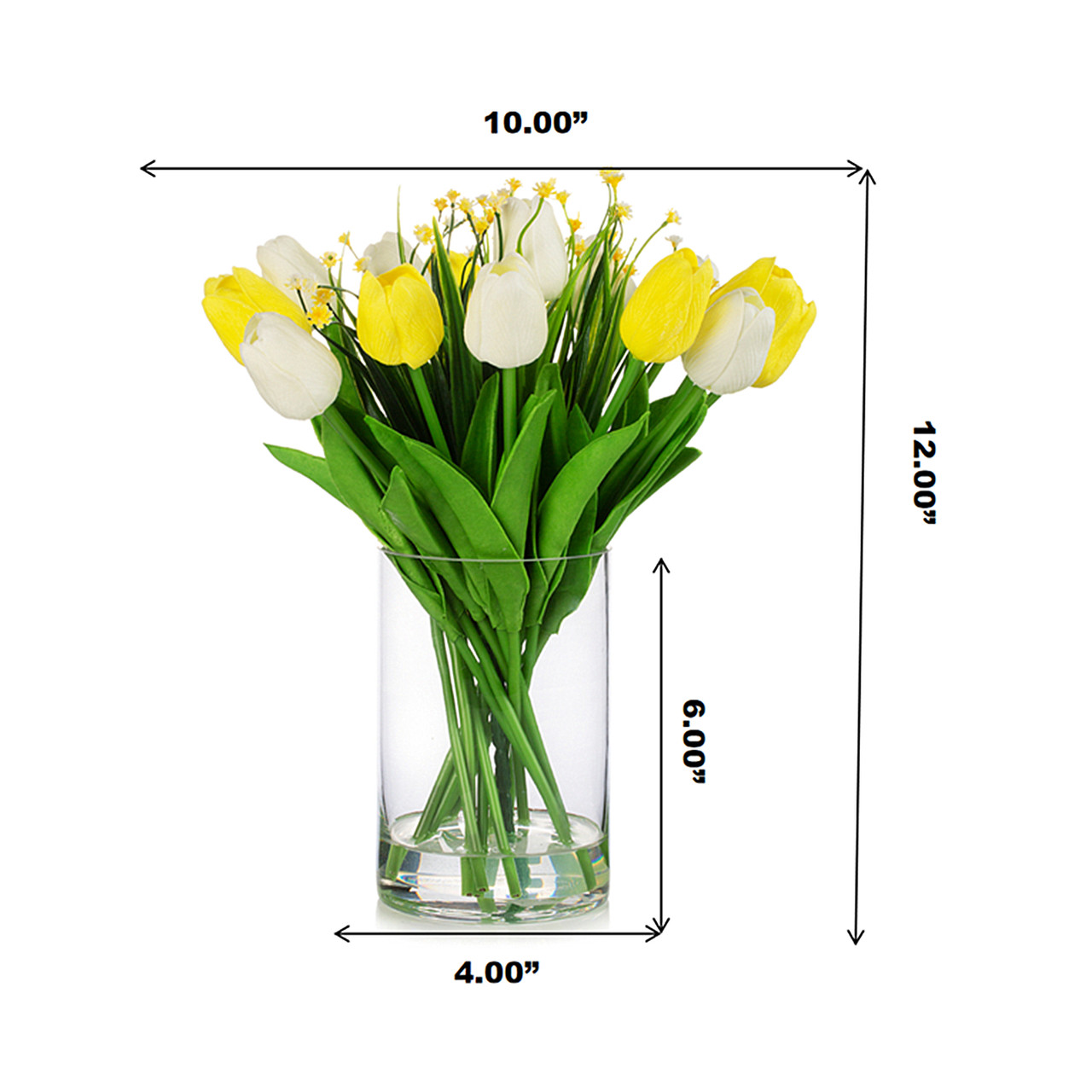18 Heads Artificial Real Touch Tulip Arrangement in Clear Glass Vase(Yellow White)