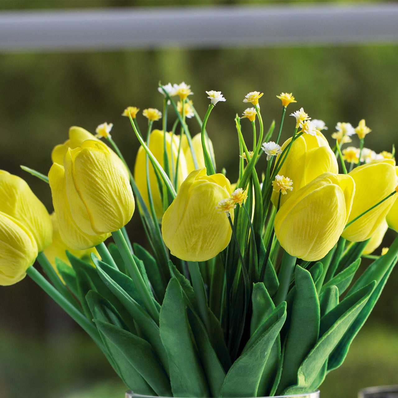 18 Heads Artificial Real Touch Tulip Arrangement in Clear Glass Vase (Yellow)
