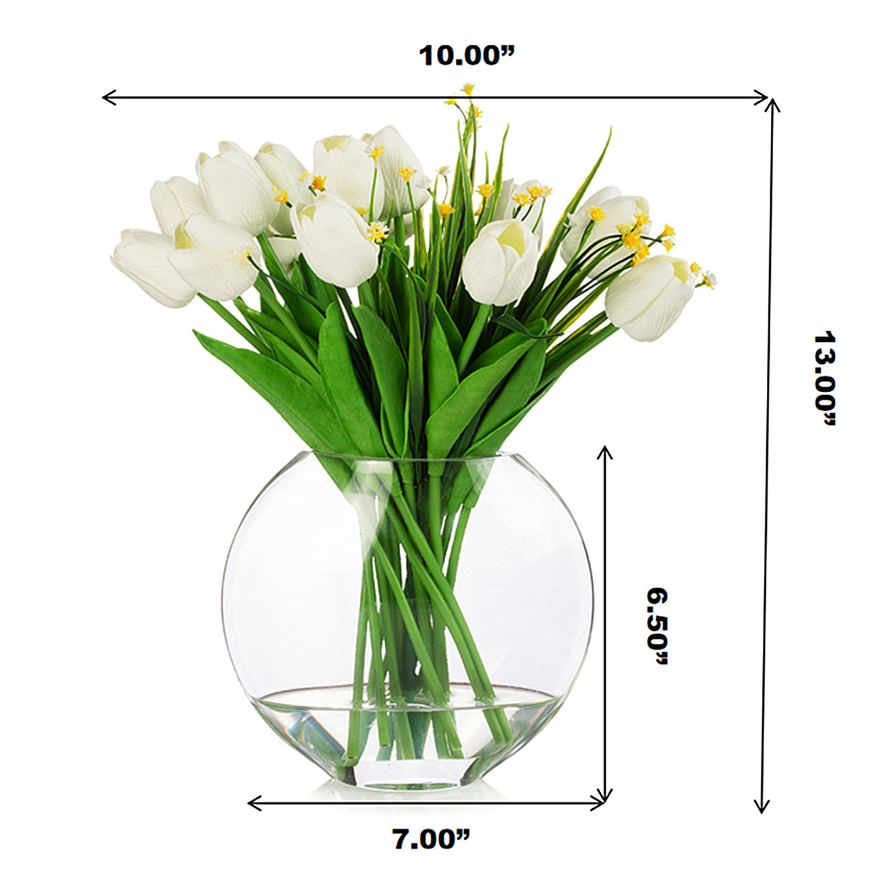 15 Heads Artificial Real Touch Tulip Arrangement in Clear Glass Vase