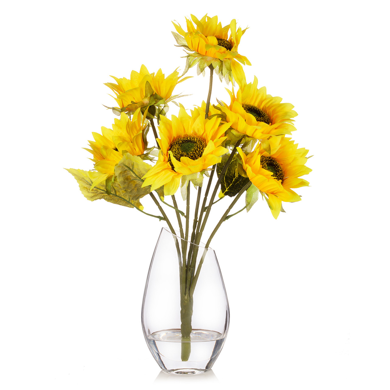7 Heads Artificial Sunflower Arrangement in Clear Glass Vase