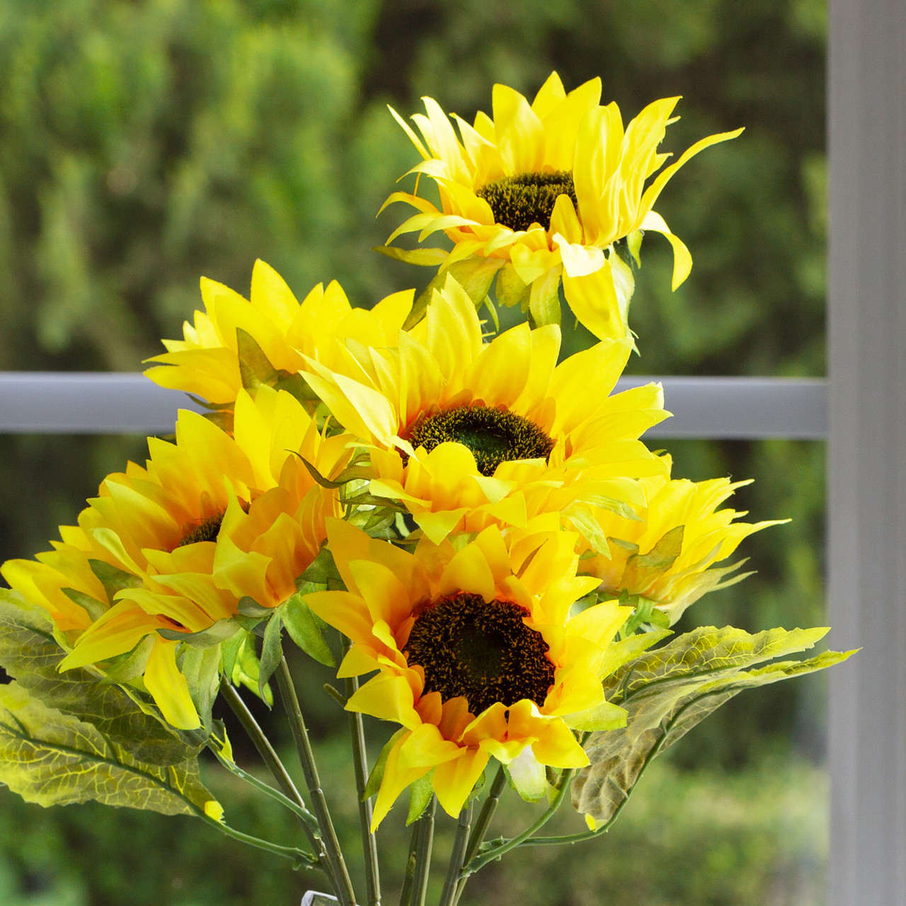 7 Heads Artificial Sunflower Arrangement in Clear Glass Vase
