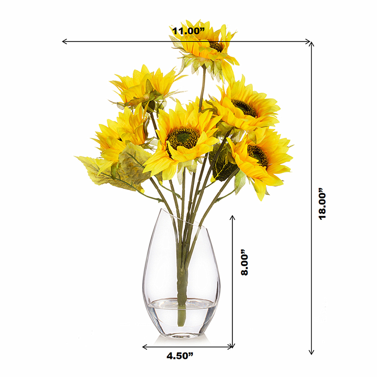 7 Heads Artificial Sunflower Arrangement in Clear Glass Vase