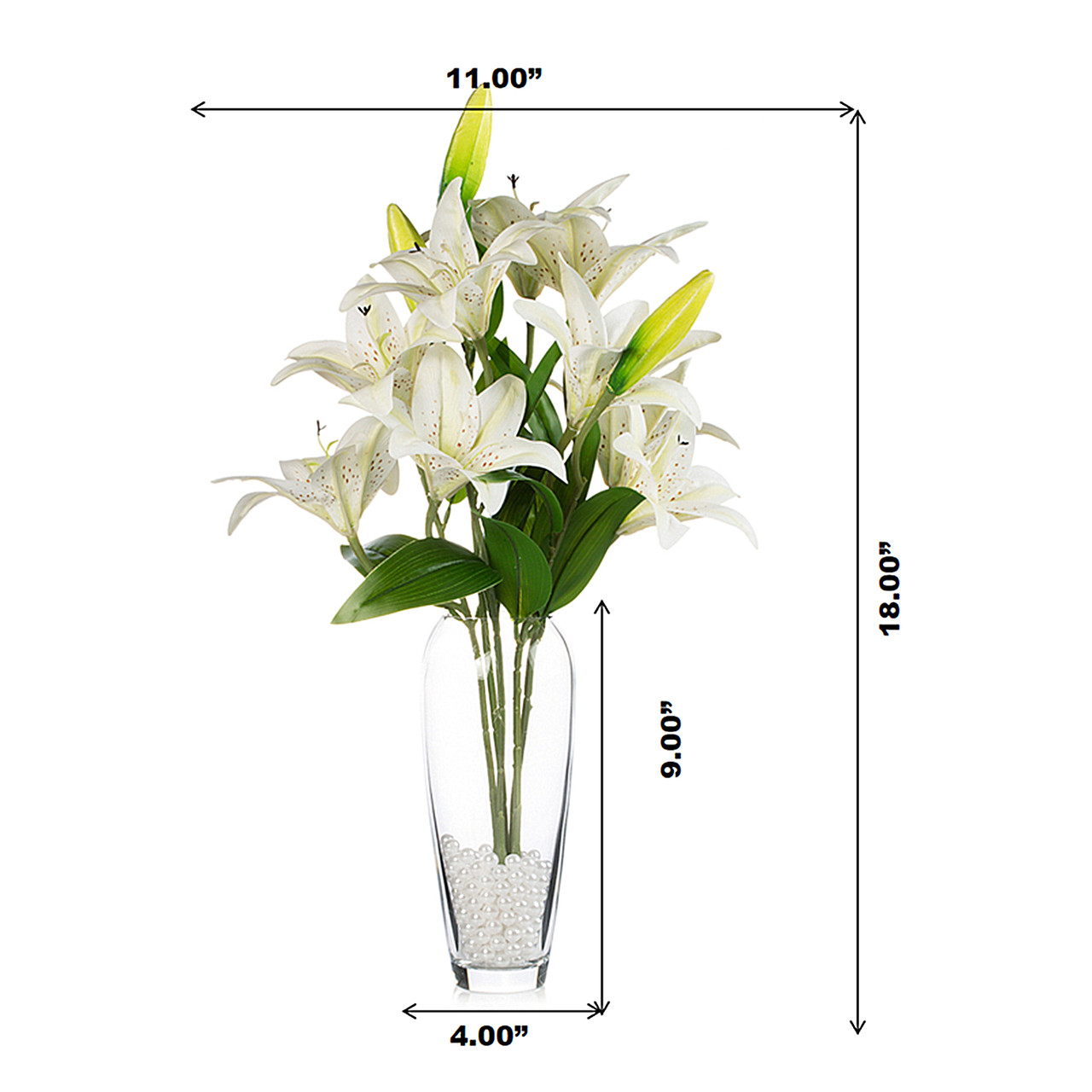 Artificial Real Touch Tiger Lily Arrangement in Clear Glass Vase with Plastic Pearl