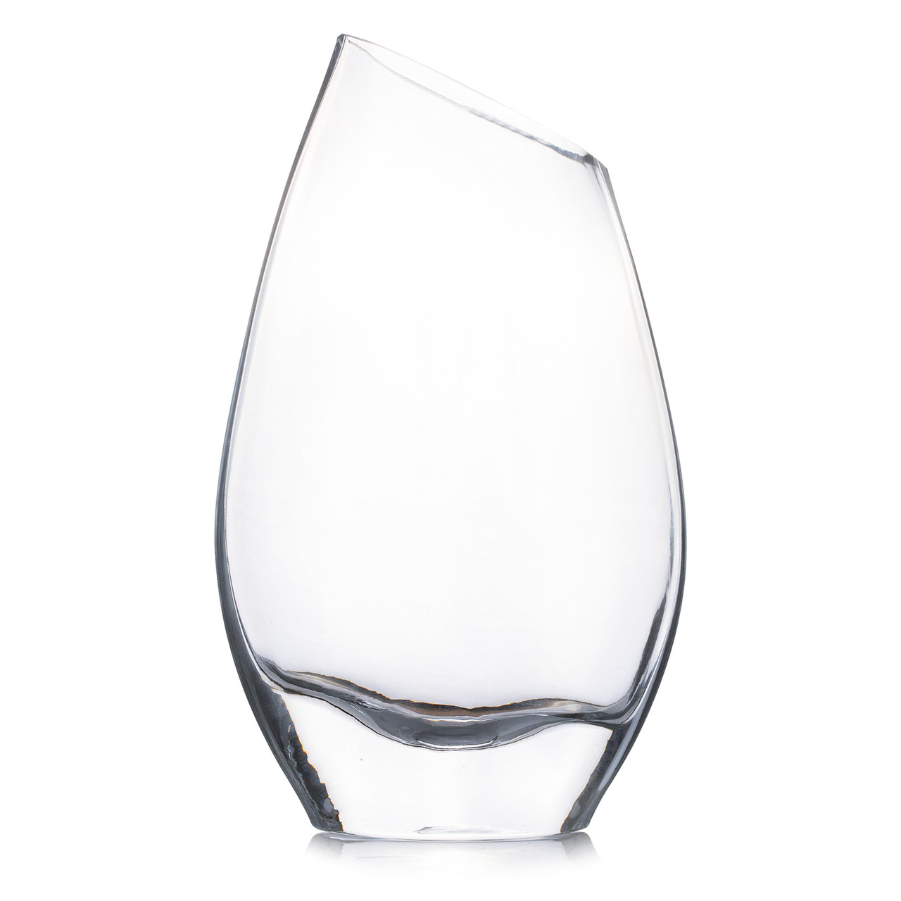 Unique Angled Rim Clear Glass Vase 4.5" W 8.0" H