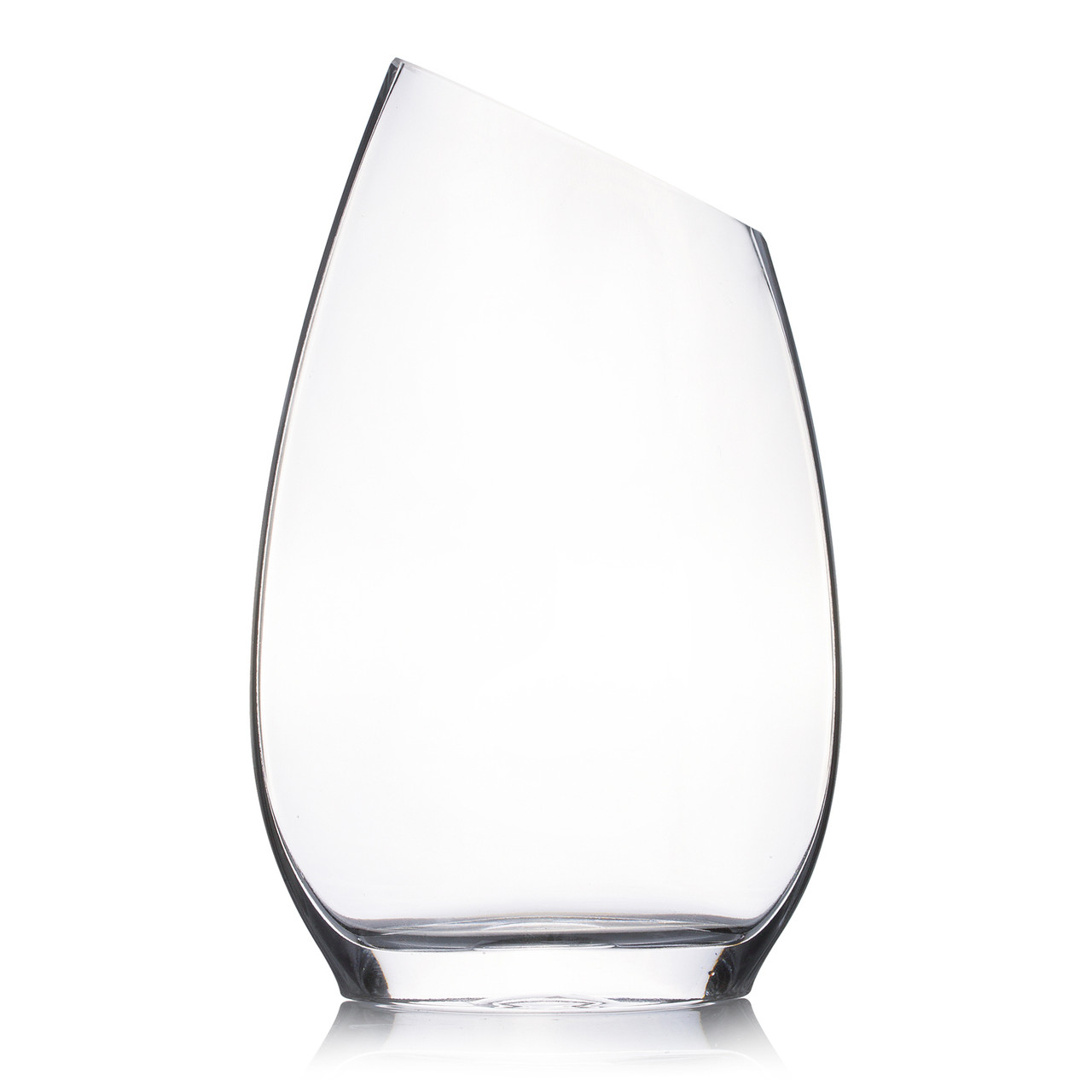 Unique Angled Rim Clear Glass Vase 6.0" W 10.0" H