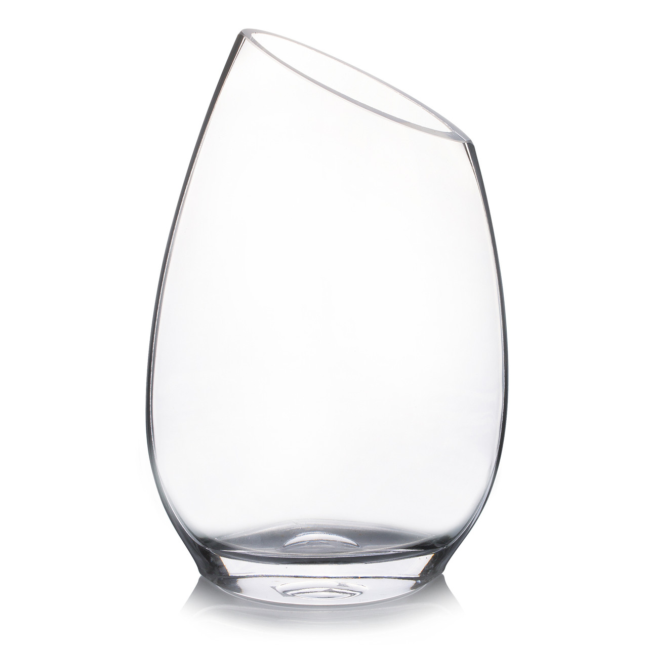 Unique Angled Rim Clear Glass Vase 6.0" W 10.0" H