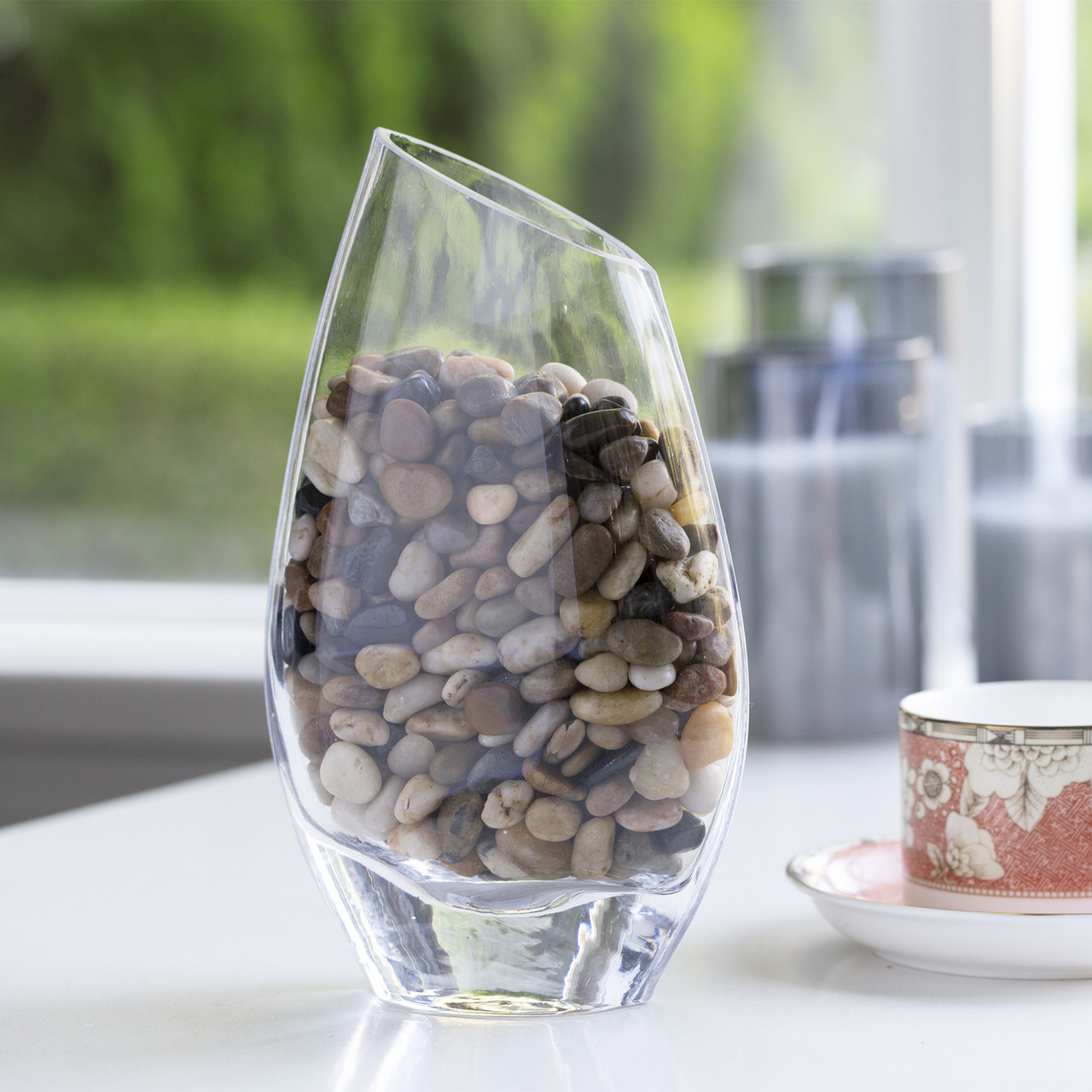 Unique Angled Rim Clear Glass Vase 6.0" W 10.0" H