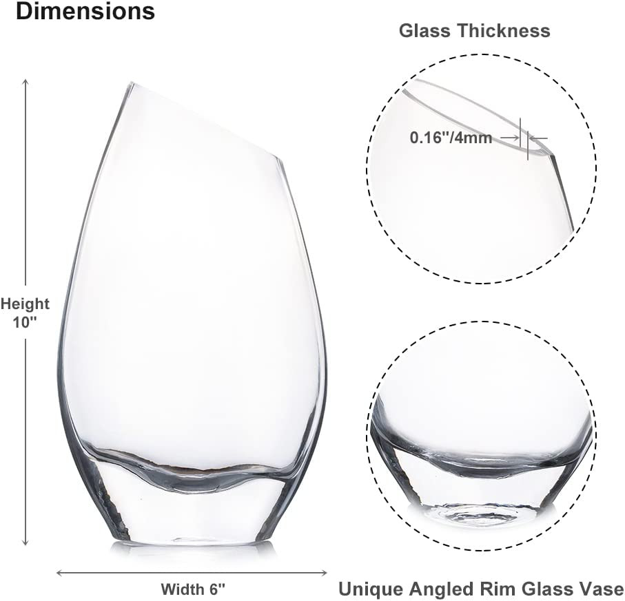 Unique Angled Rim Clear Glass Vase 6.0" W 10.0" H