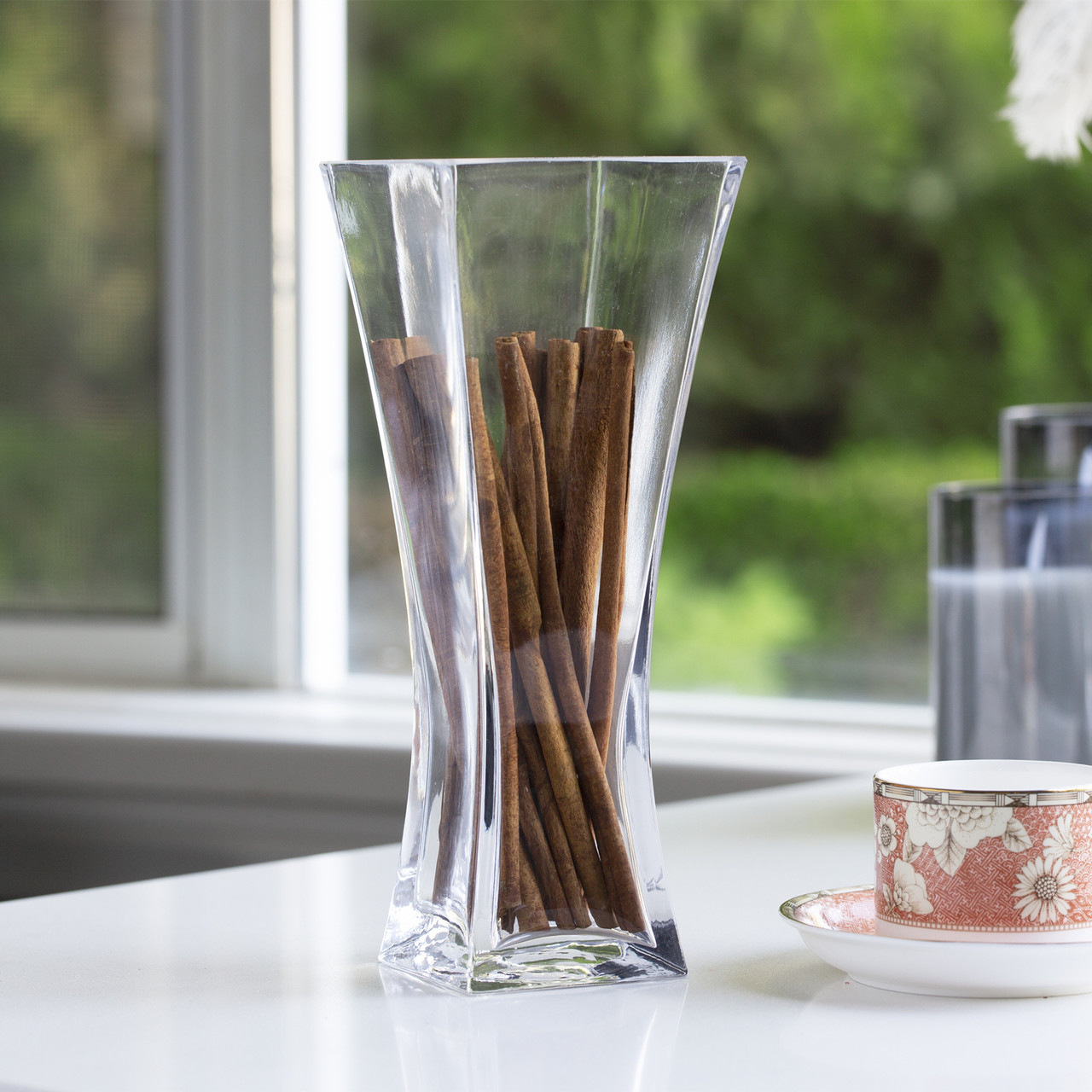 Unique Flared Square Glass Vase 4.0" W 10.0" H