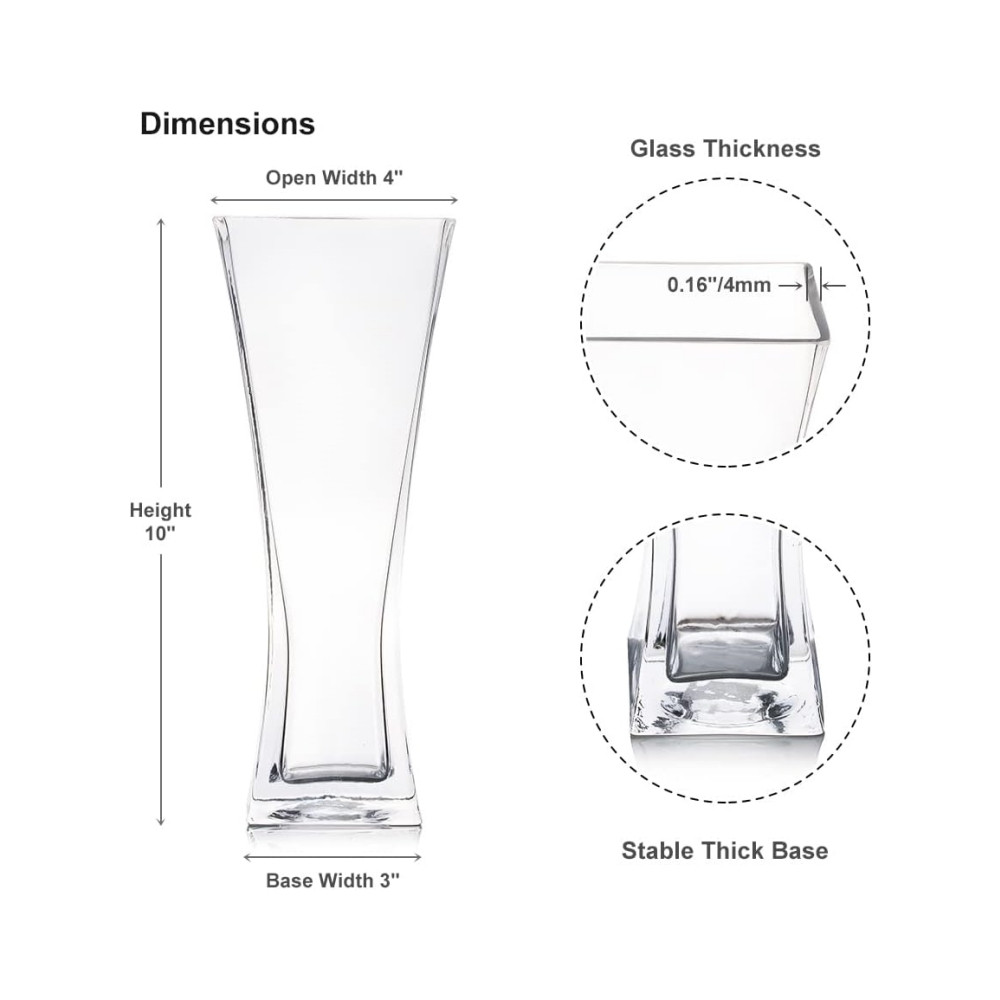Unique Flared Square Glass Vase 4.0" W 10.0" H